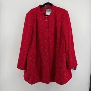 Mary Kay 2XW Topper Jacket‎ Red Plus Size Tweed Button Front Career Professional
